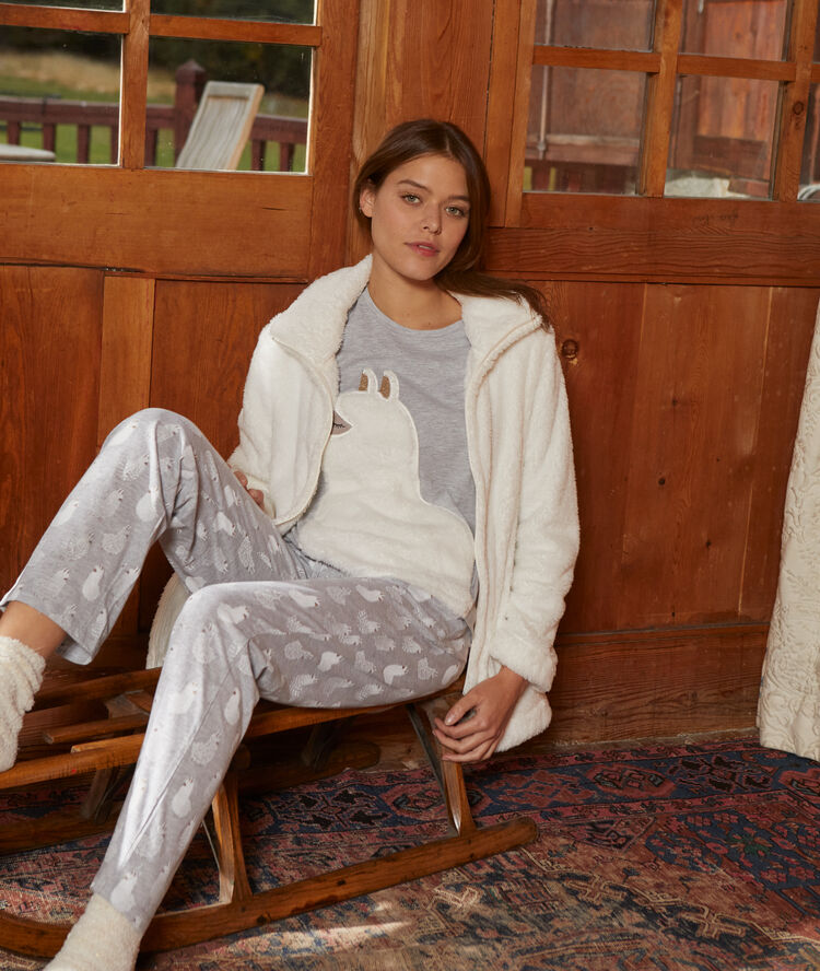 Pyjama 3 pi&egrave;ces lama ecru.