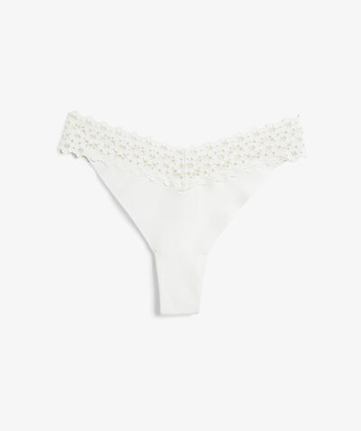 Microfiber and lace thong;${refinementColor}