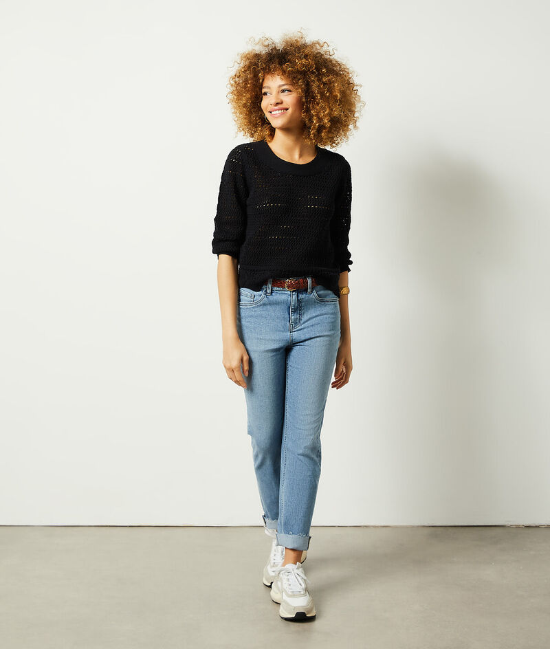 Openwork Short-Sleeved Sweater;${refinementColor}