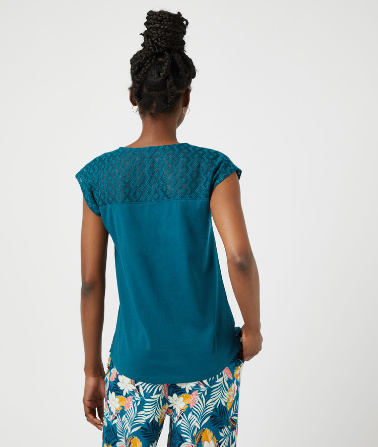 T-shirt imprim&eacute; "island" bleu canard.