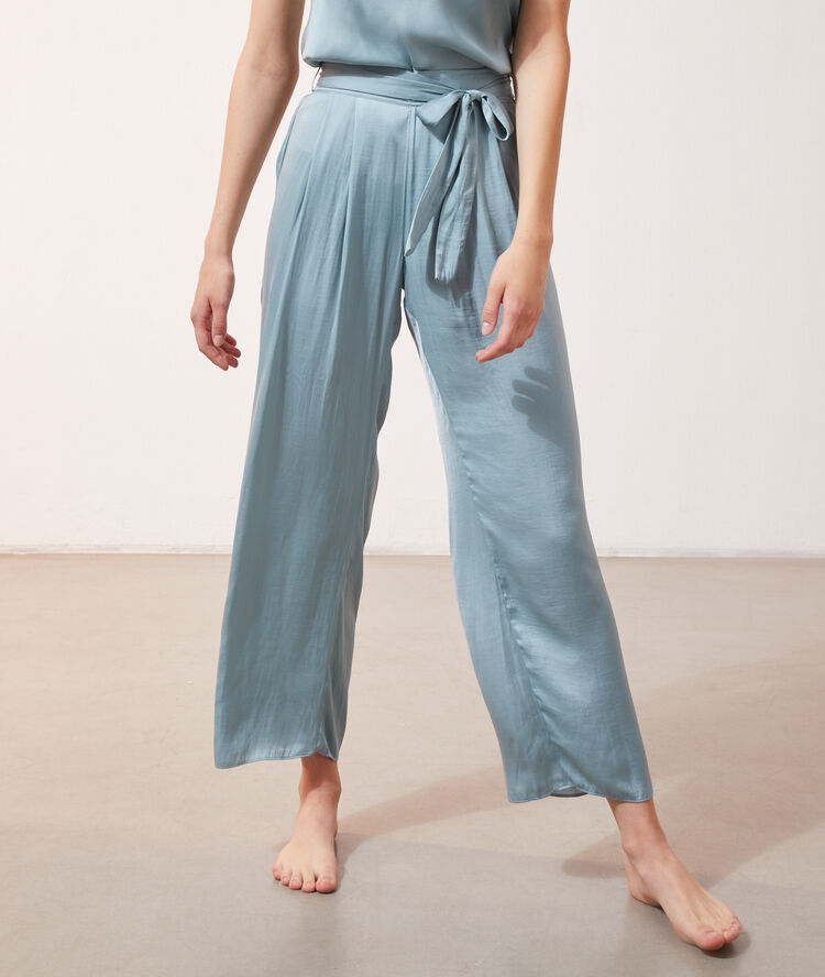 Pantalon &agrave; nouer bleu vert.