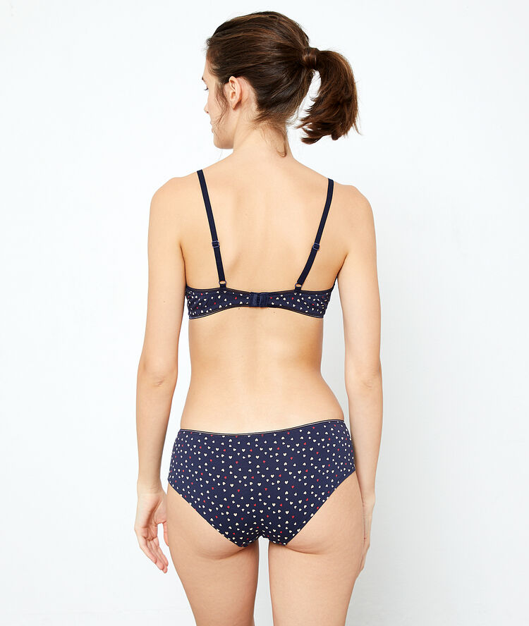 Triangle sans armatures en coton, imprim&eacute; coeurs marine.