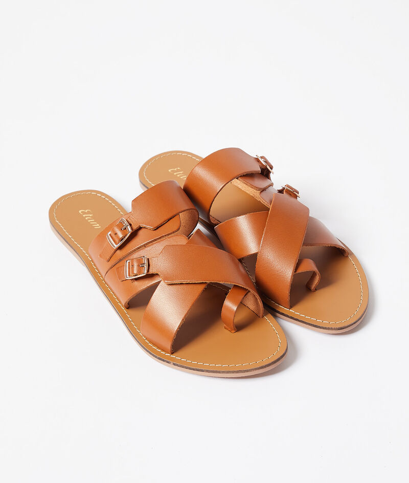 Slip-On Leather Sandals;${refinementColor}