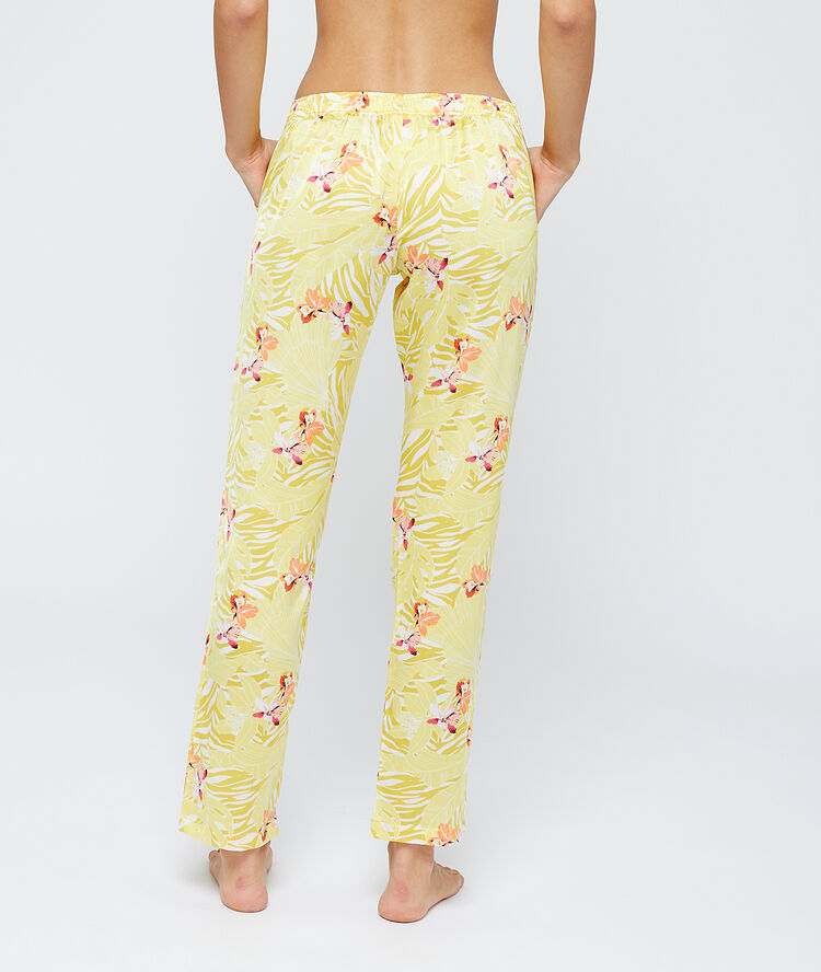 Satiny trousers in a floral print off white.