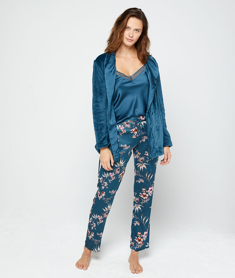 Pyjama 3 pi&egrave;ces satin&eacute; bleu.