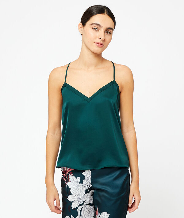 Satin cami top with lace back Satin cami top with lace back;${refinementColor}