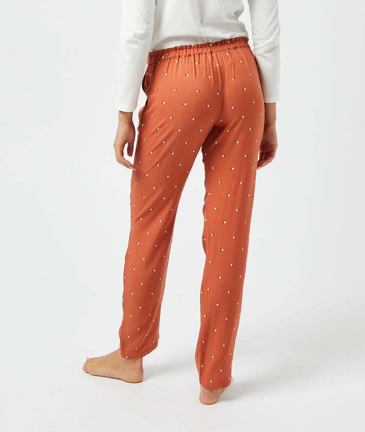 Pantalon imprim&eacute; brique roux.