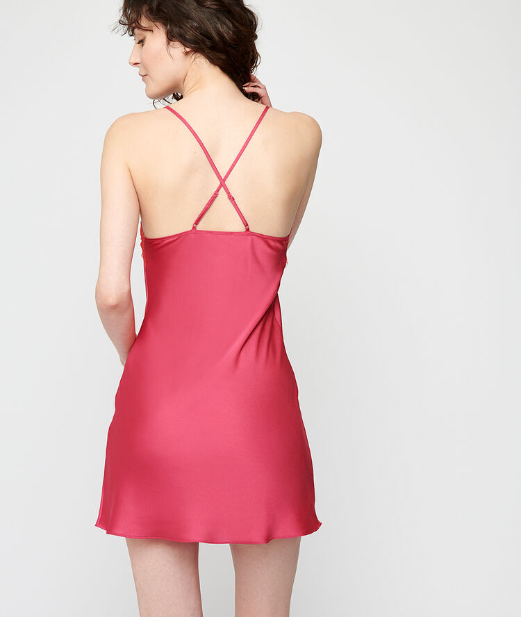 Lace detailing nightshirt, crossed back fushia.