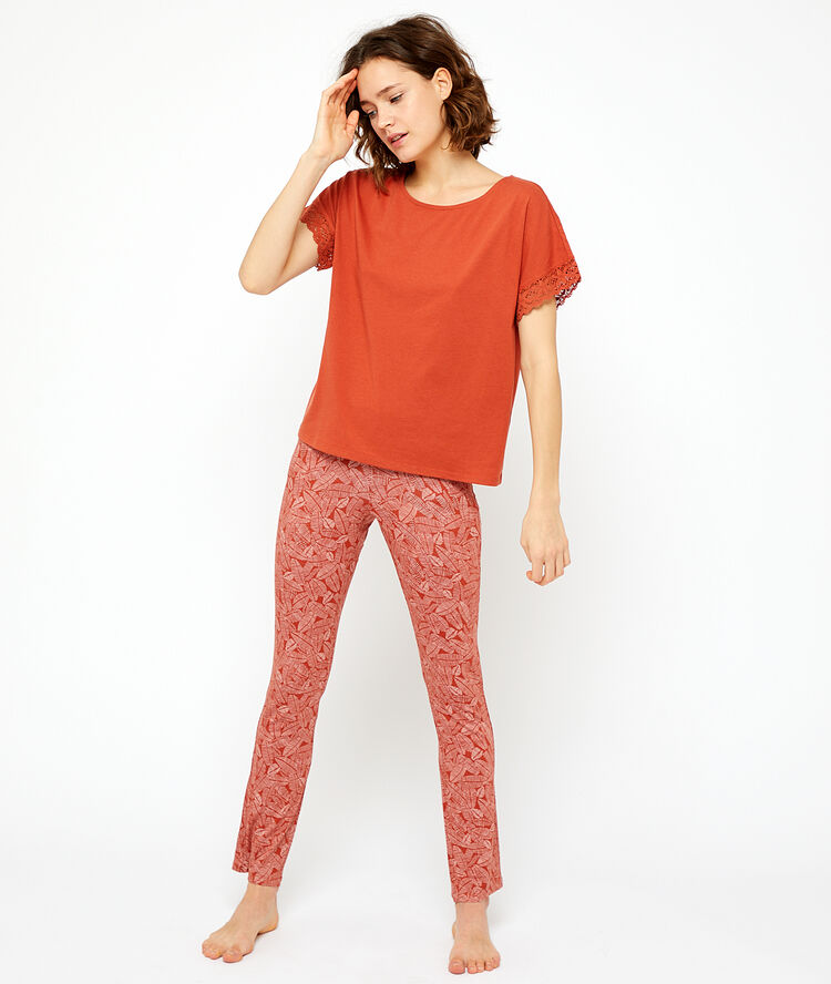 Printed trousers brick red.
