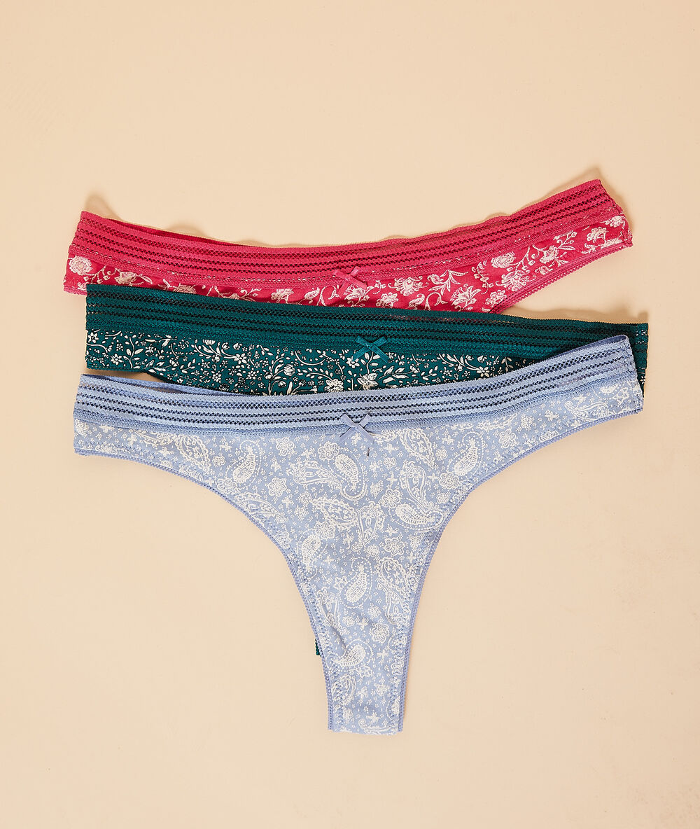 Pack of 3 lace printed tanga purple.