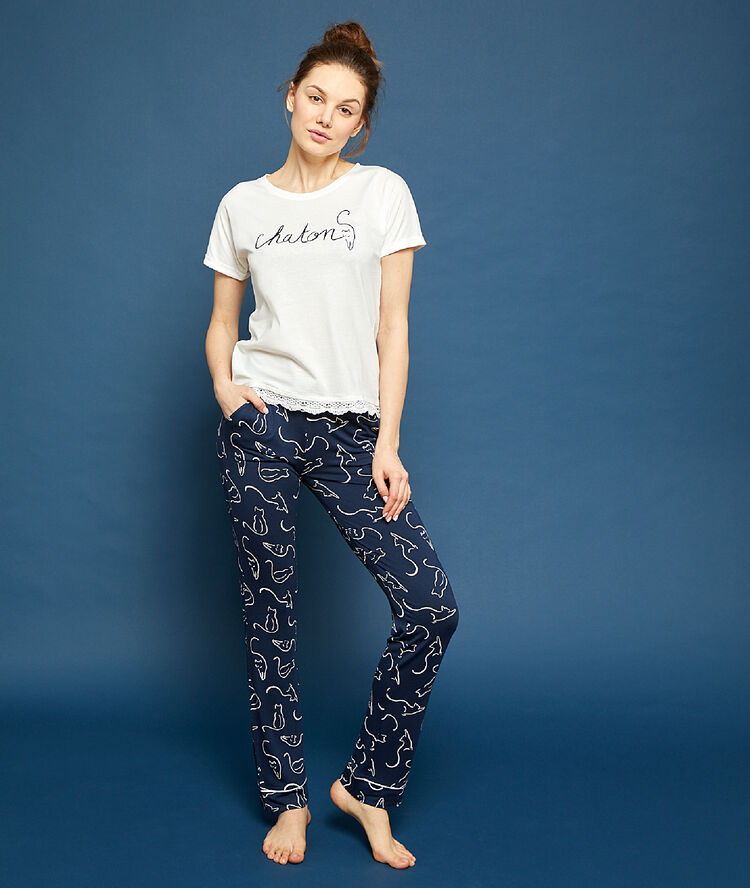 Chaton Print T Shirt Ecru Etam Chaton Print T Shirt Ecru Etam