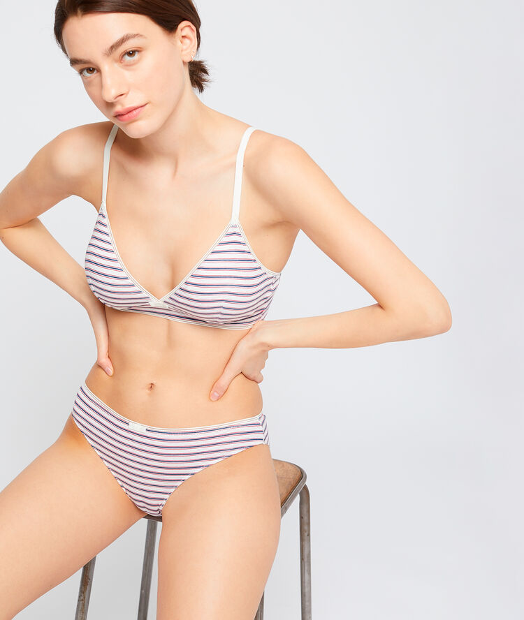 Non-wired striped triangle bra ecru.
