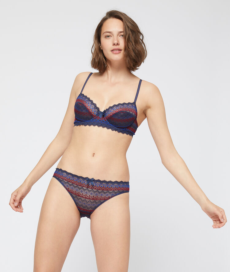 Geometric lace bra marine.