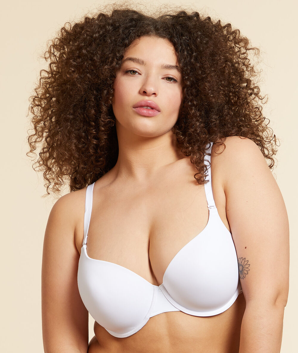 Padded demi cup bra, d&e cups white.