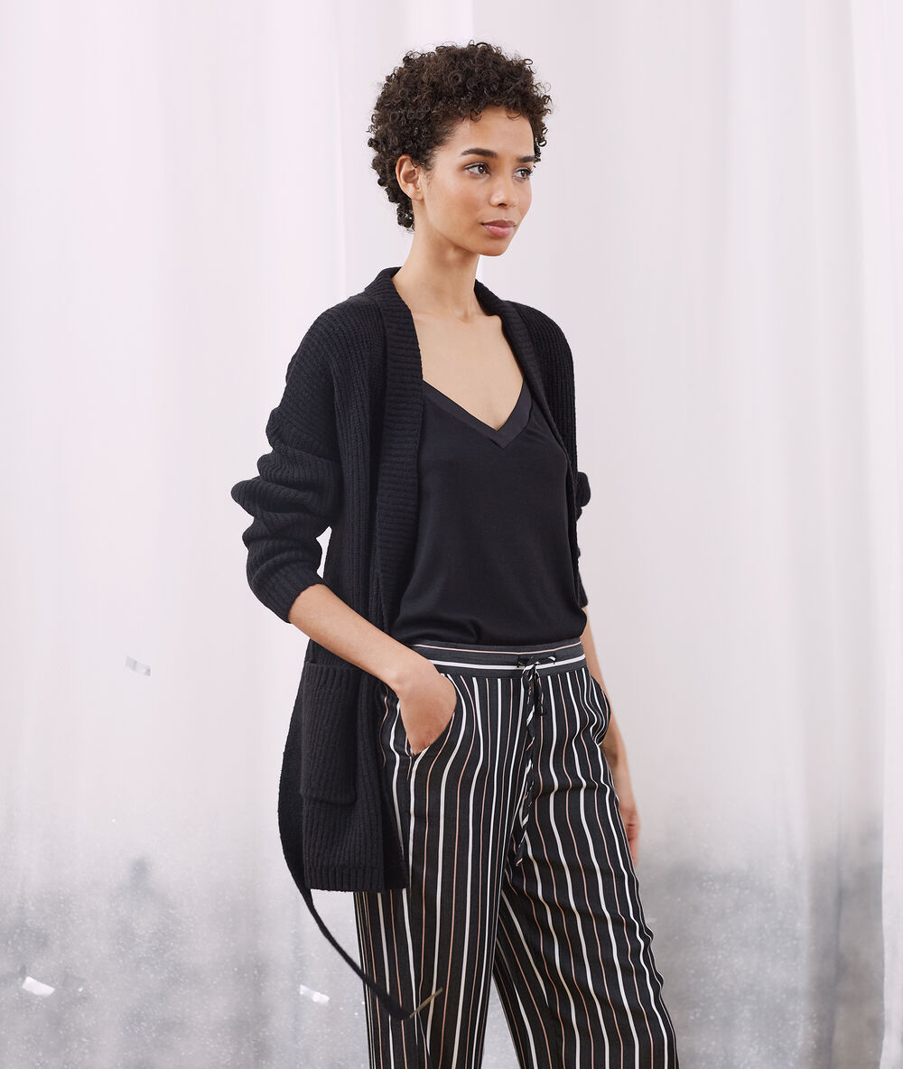 3-piece mesh and satin pyjama black.