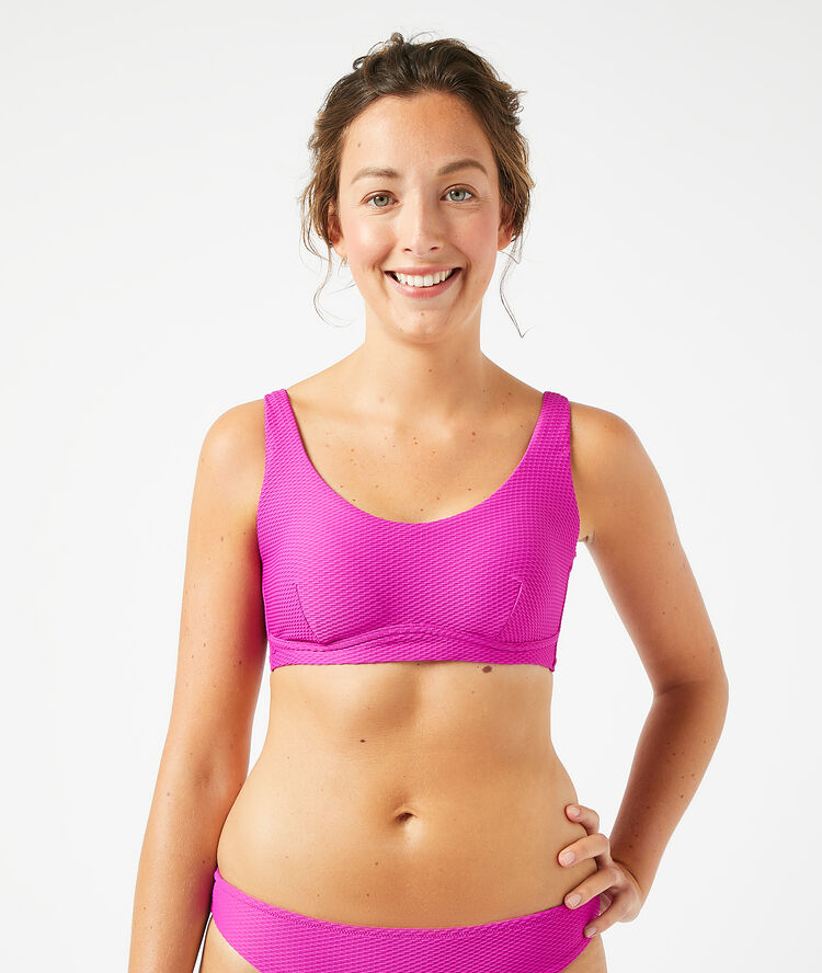 Haut de maillot de bain post-mastectomie brassi&egrave;re fushia.