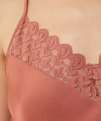Satin camisole with lace details;${refinementColor}