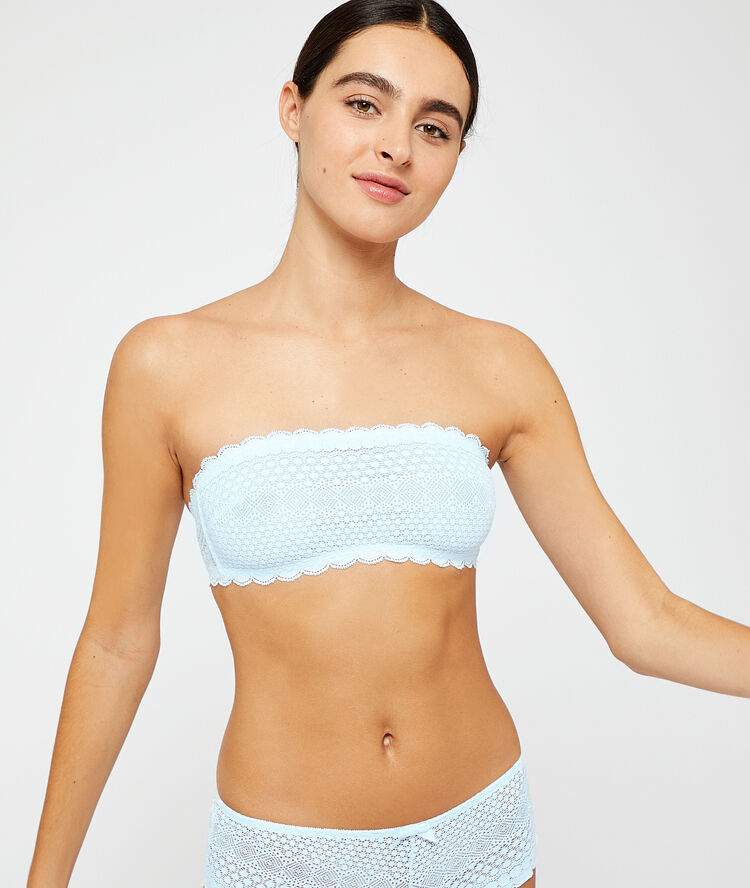 Lace bandeau bra blue sky.