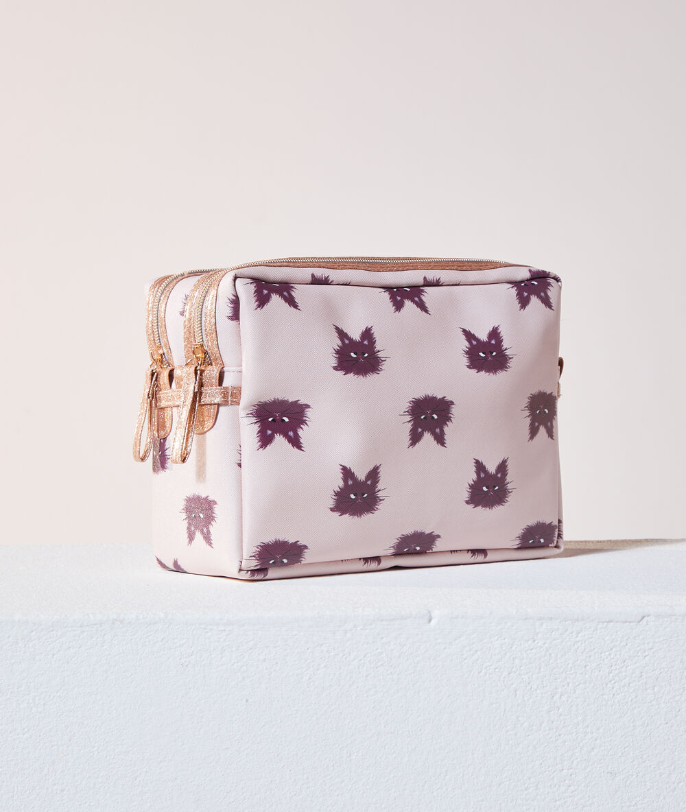 Cat print beauty bag pink.