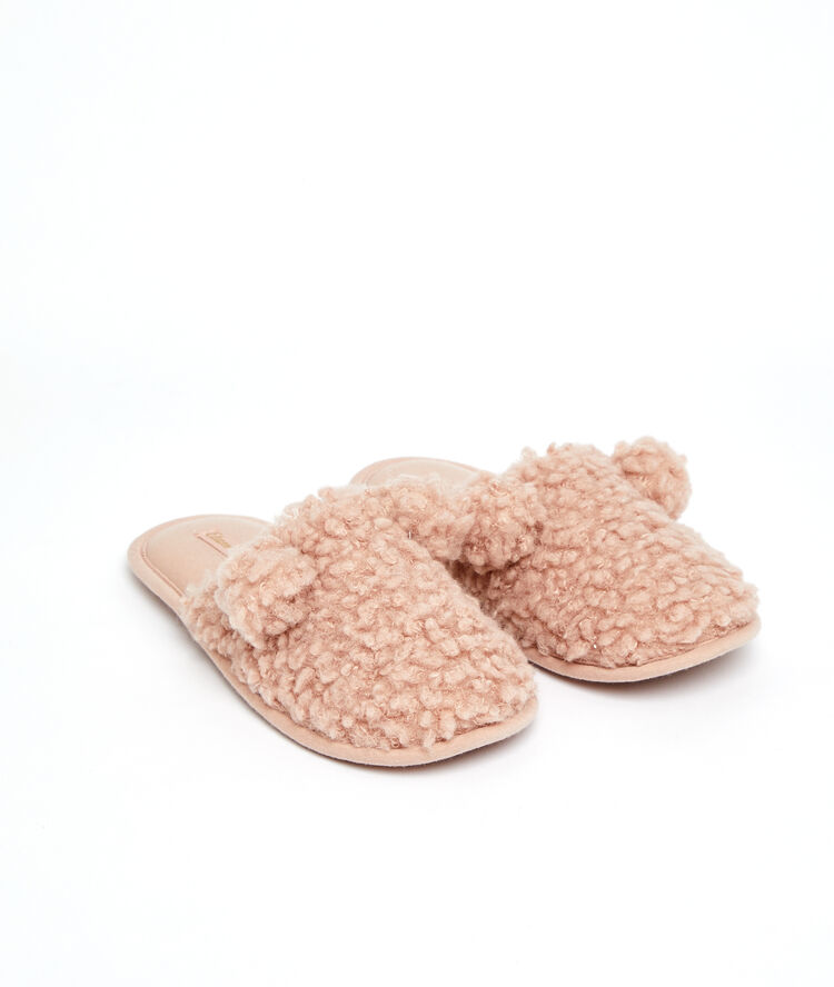 Pompom mule slippers pink.