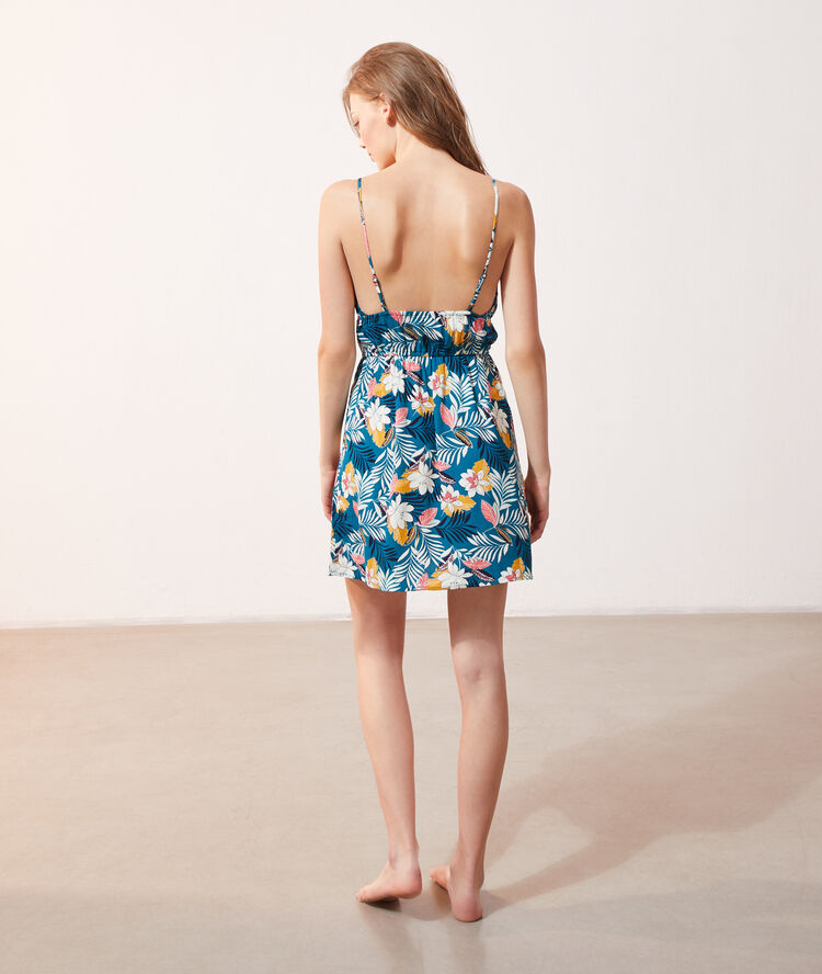 Robe imprim&eacute; floral bleu canard.