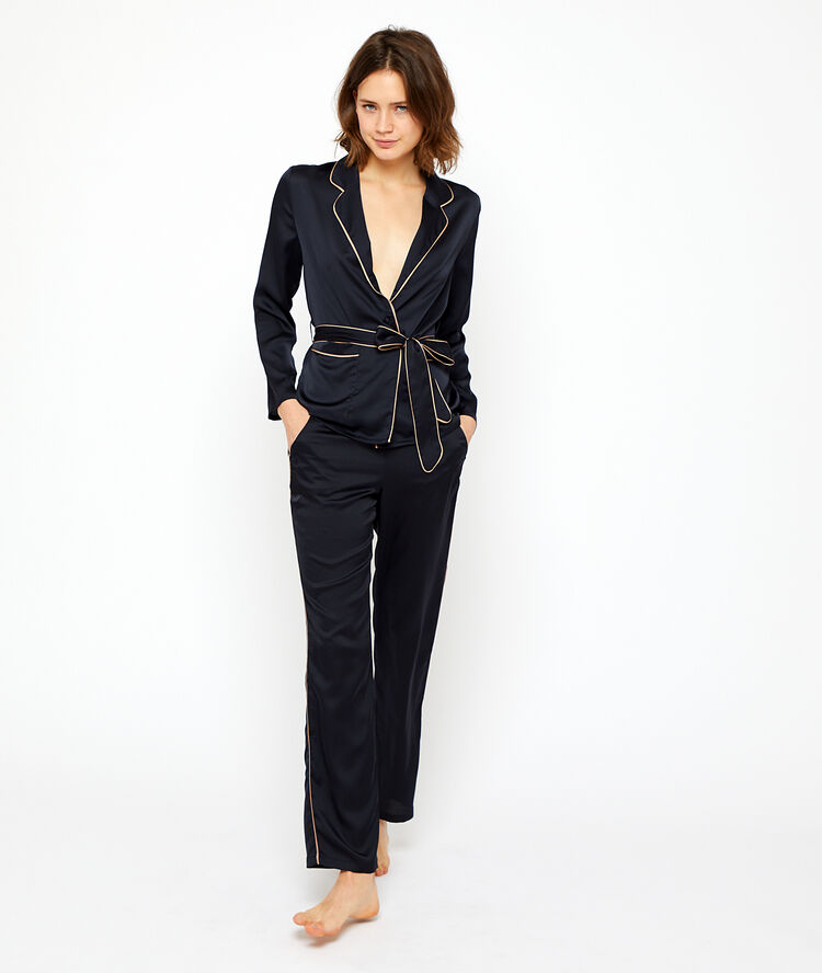 Satin pyjama shirt black.