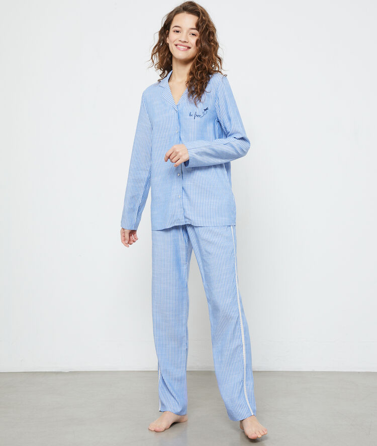 Striped trousers blue.