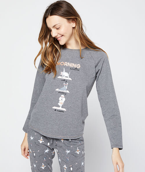 Morning routine' printed top grey.