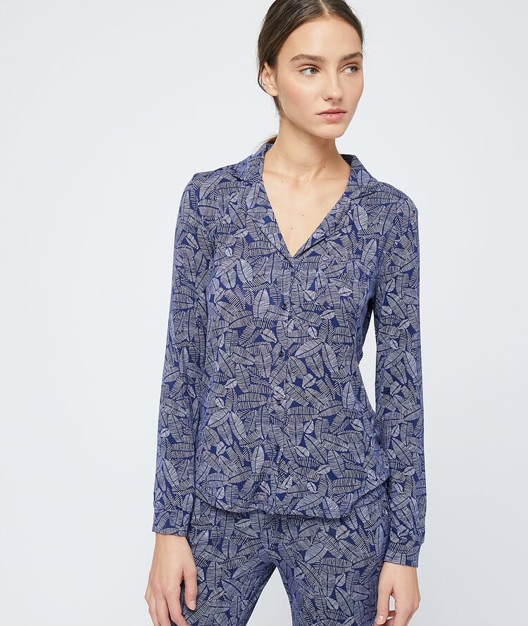 Floral print pyjama shirt navy.
