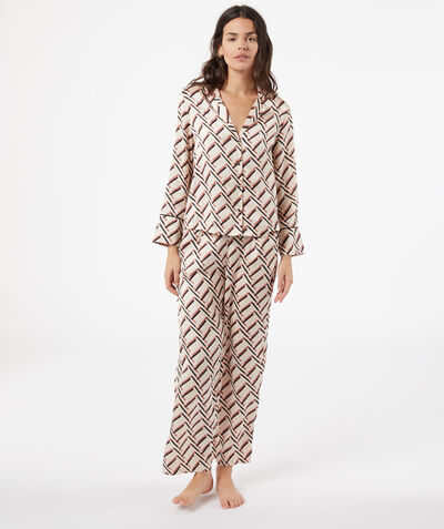 Pantalón pijama de satén, estampado geométrico;${refinementColor}
