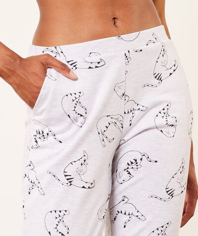 Cat print pyjama bottoms;${refinementColor}