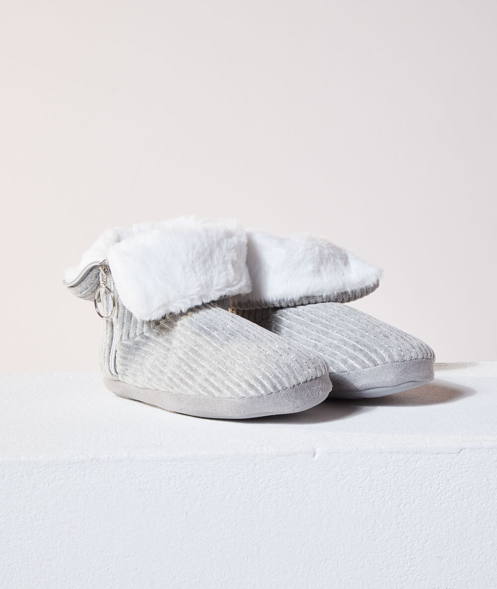 Fur lined booties with zip fastening charcoal grey.
