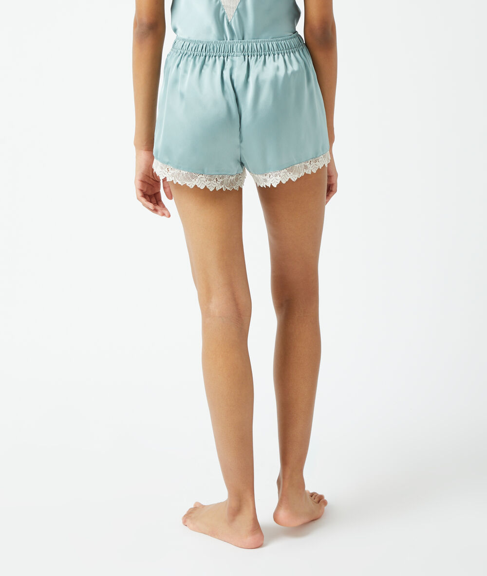 Lace detailing satin short green blue.