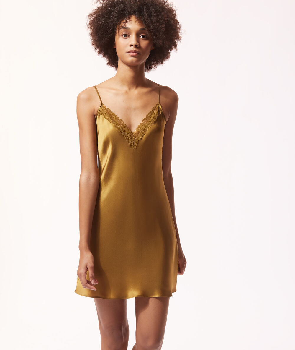 Silk slip nightdress khaki.