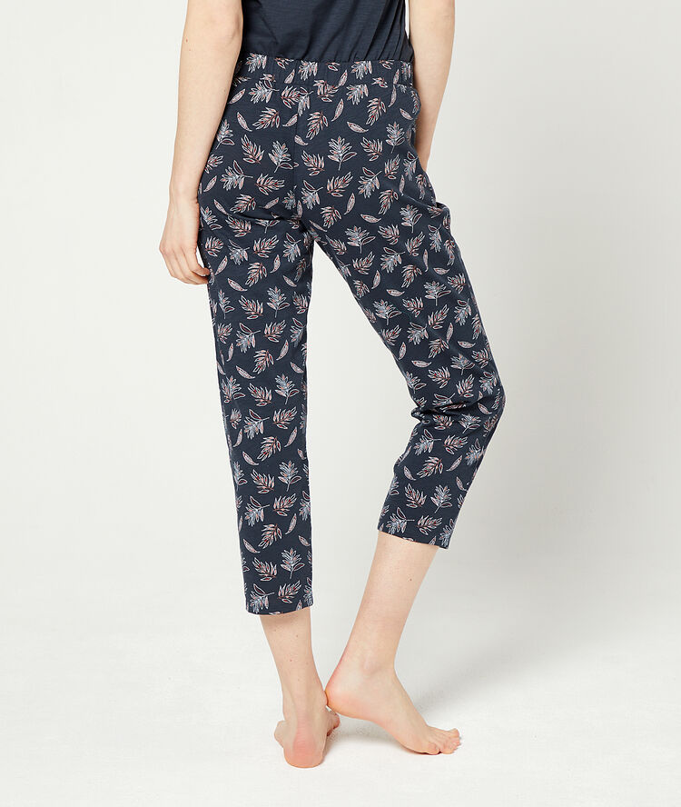 Crop trousers in a foliage print  navy blue.