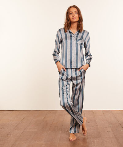 Striped satiny pajama pants;${refinementColor}