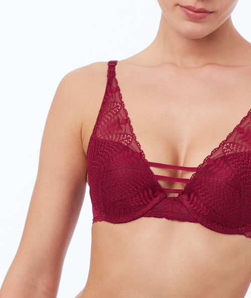 Bra no. 3 - lace triangle push-up bra, neckline details plum.