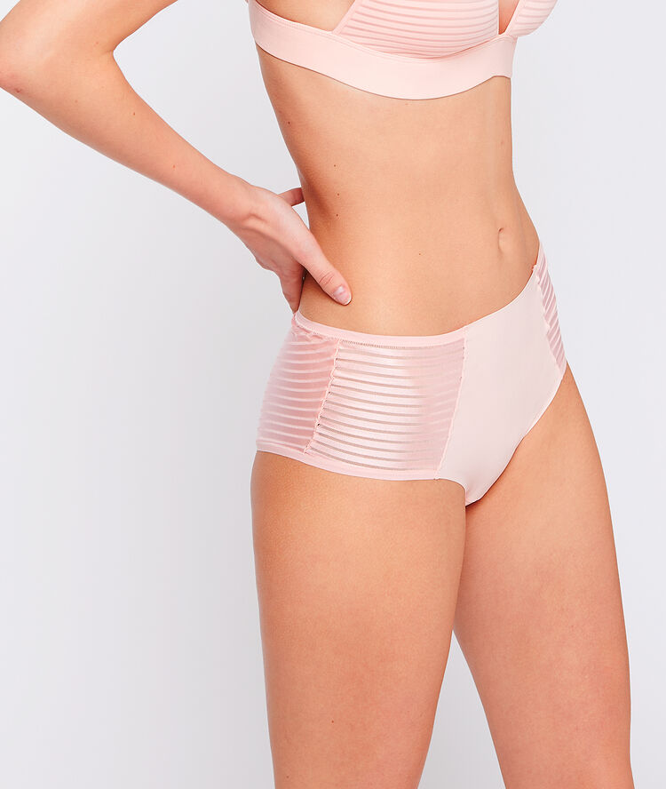 Microfibre briefs, openwork tulle powder pink.