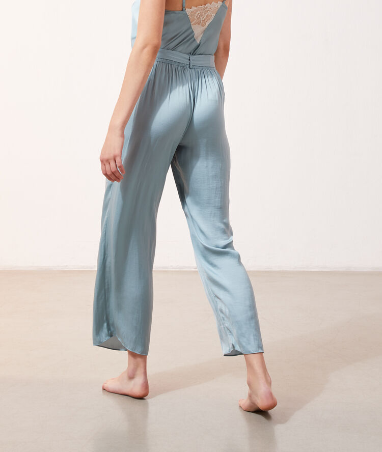 Pantalon &agrave; nouer bleu vert.