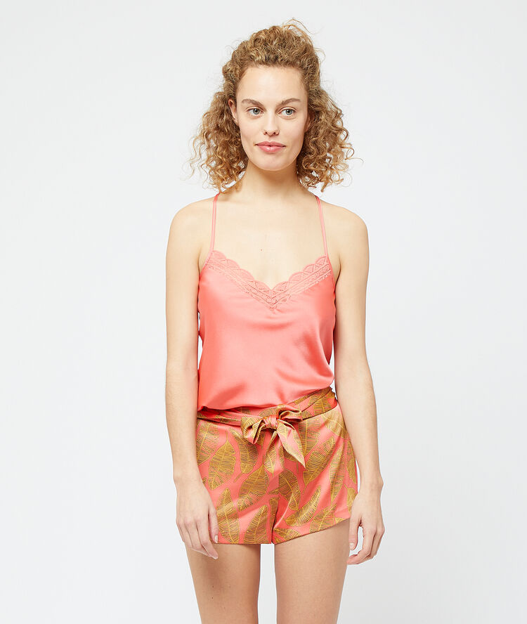 Belted satiny shorts orange.