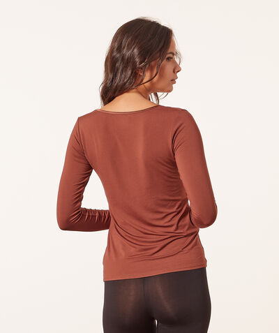 Long-sleeved satin-feel thermal knit top;${refinementColor}