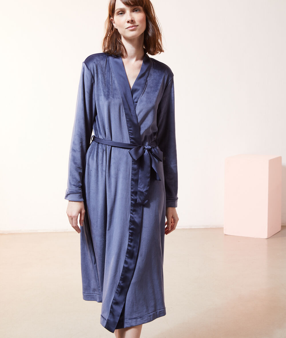 Polar fleece and satiny long line negligee indigo.