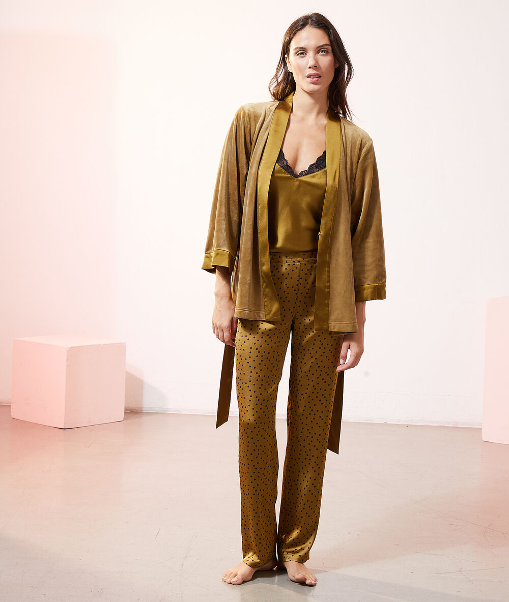 Pyjama 3 pi&egrave;ces satin&eacute; et polaire bronze.