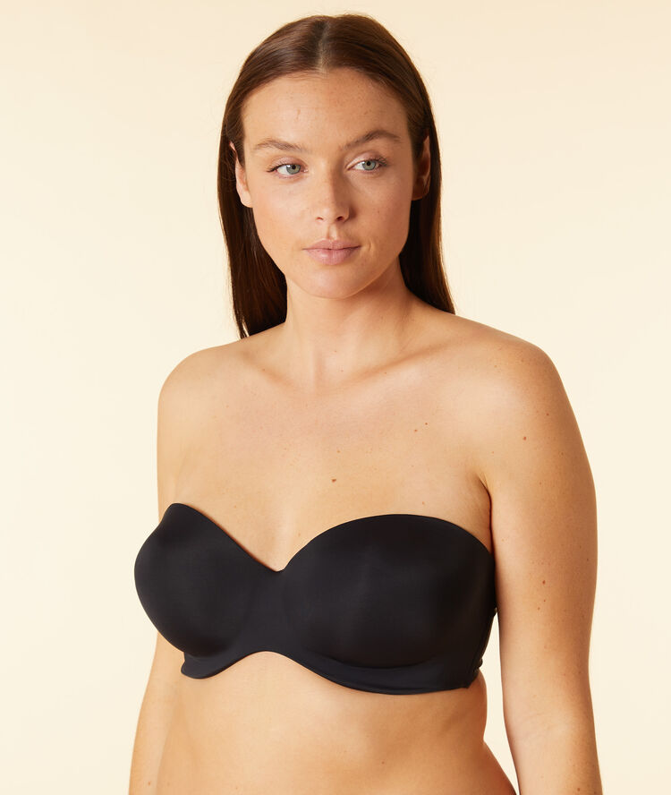 Microfibre cup strapless bra, removable straps black.