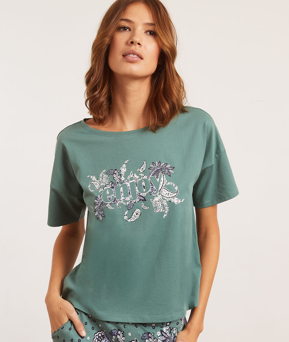 Top manches courtes "enjoy" vert.