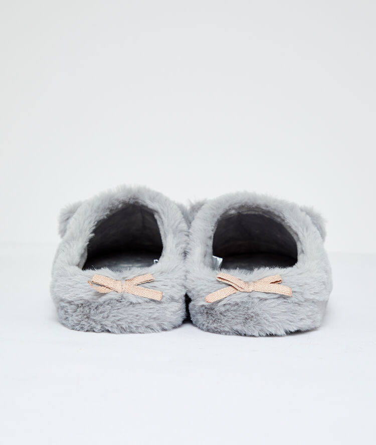 Mules chat en fausse fourrure gris.
