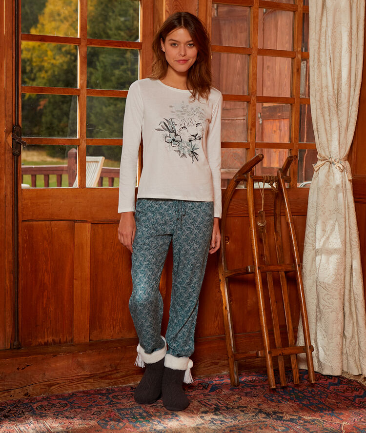 Cotton t-shirt in tiger print off-white.