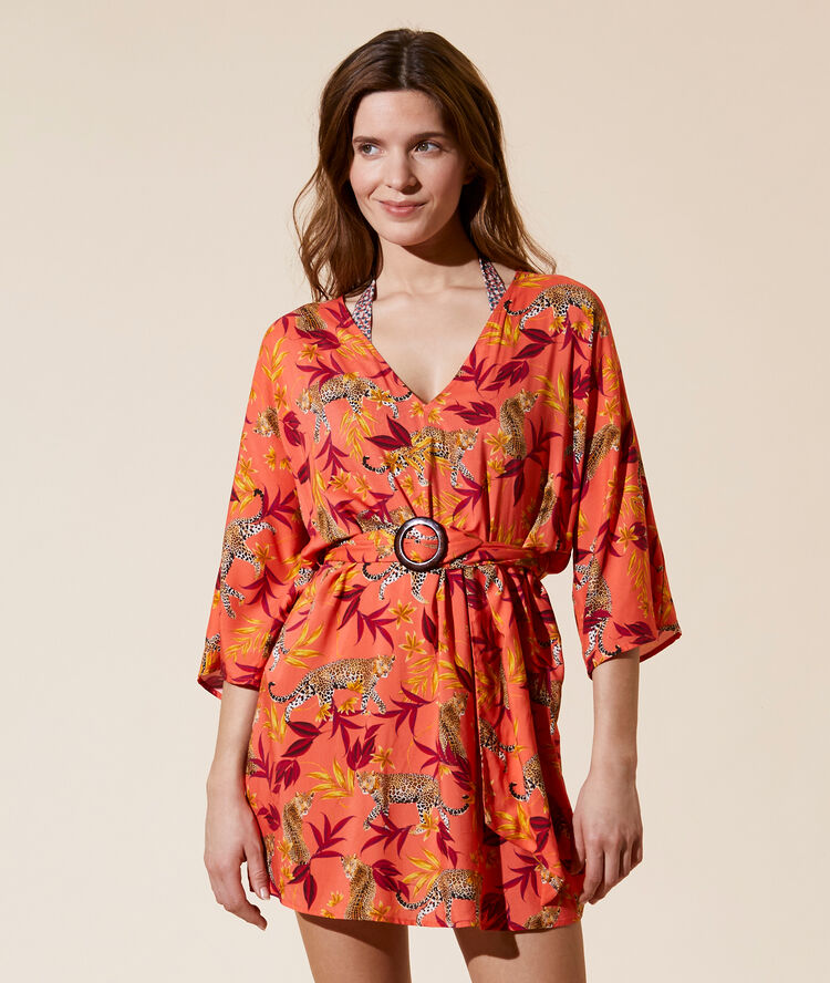 Leopard print cover up coral.