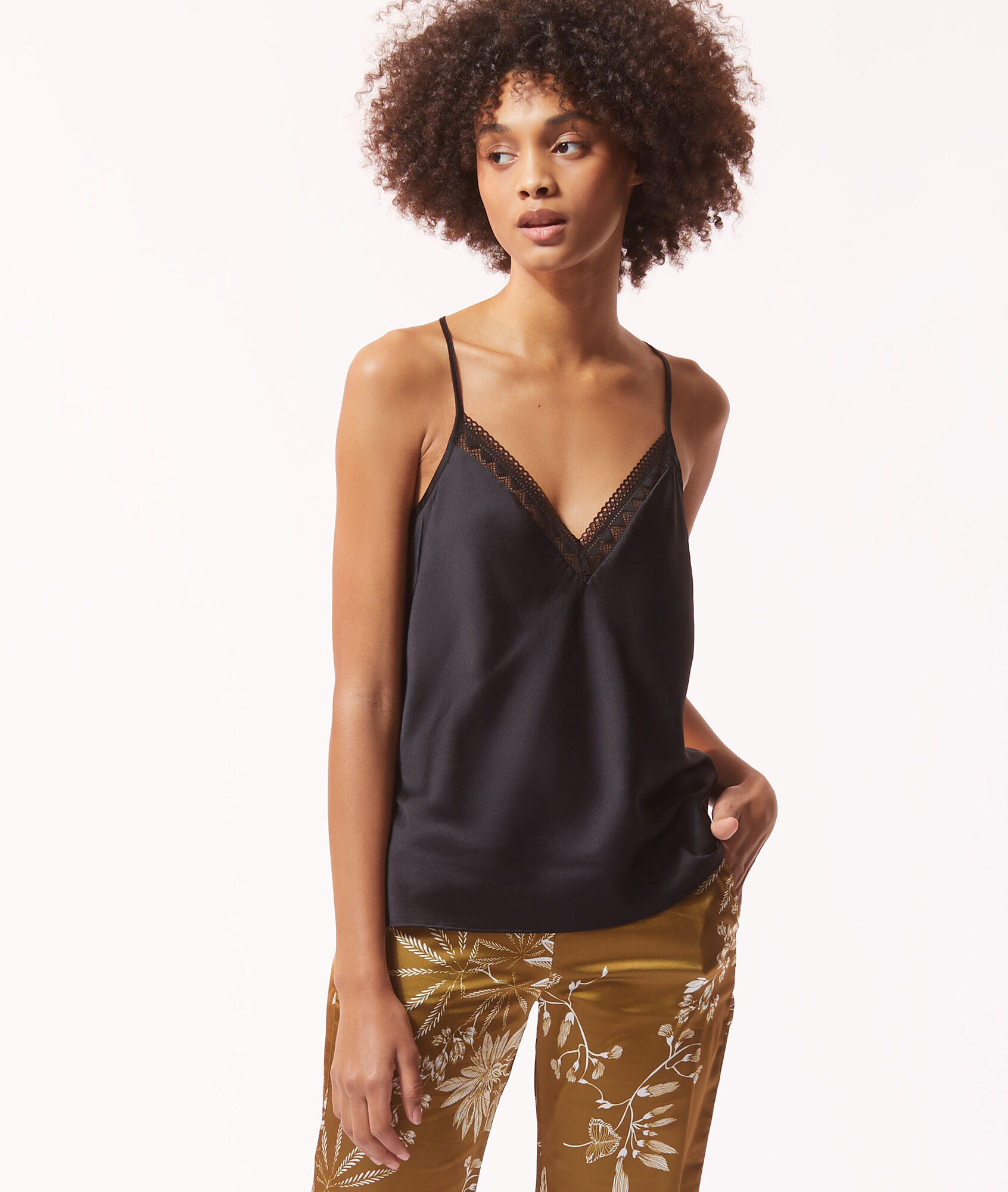 Satin camisole with lace neckline MOVE NOIR ETAM