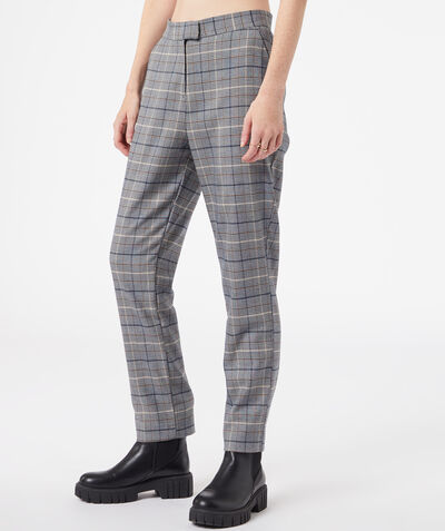 Straight cut pants with checks;${refinementColor}